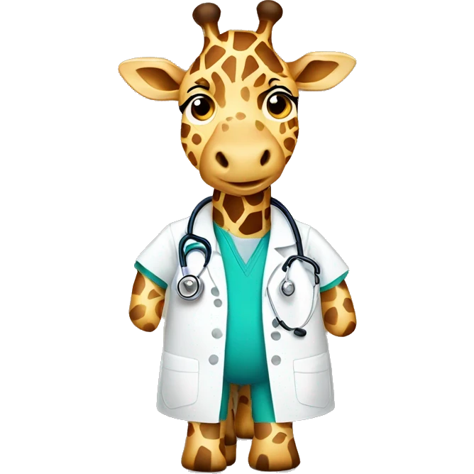 Giraffe wearing a nurse outfit with a stethoscope around its neck. emoji