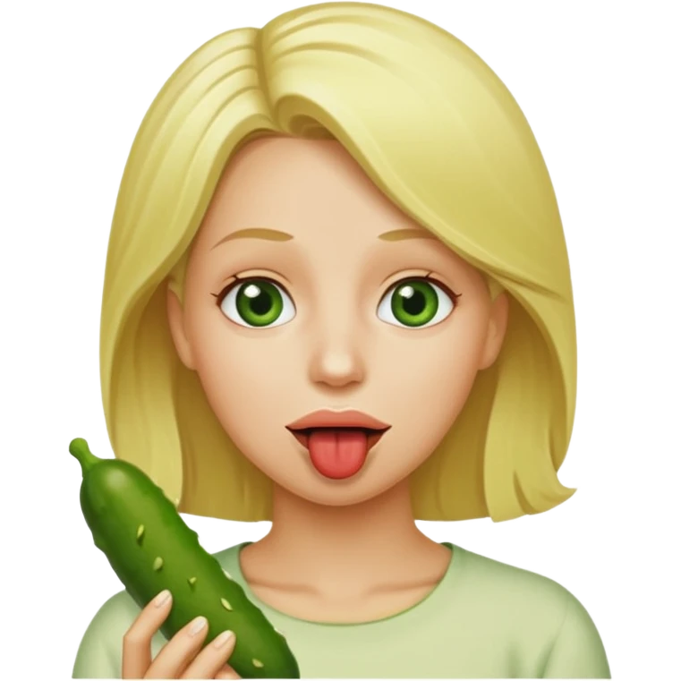Blonde with a pickle in her mouth emoji