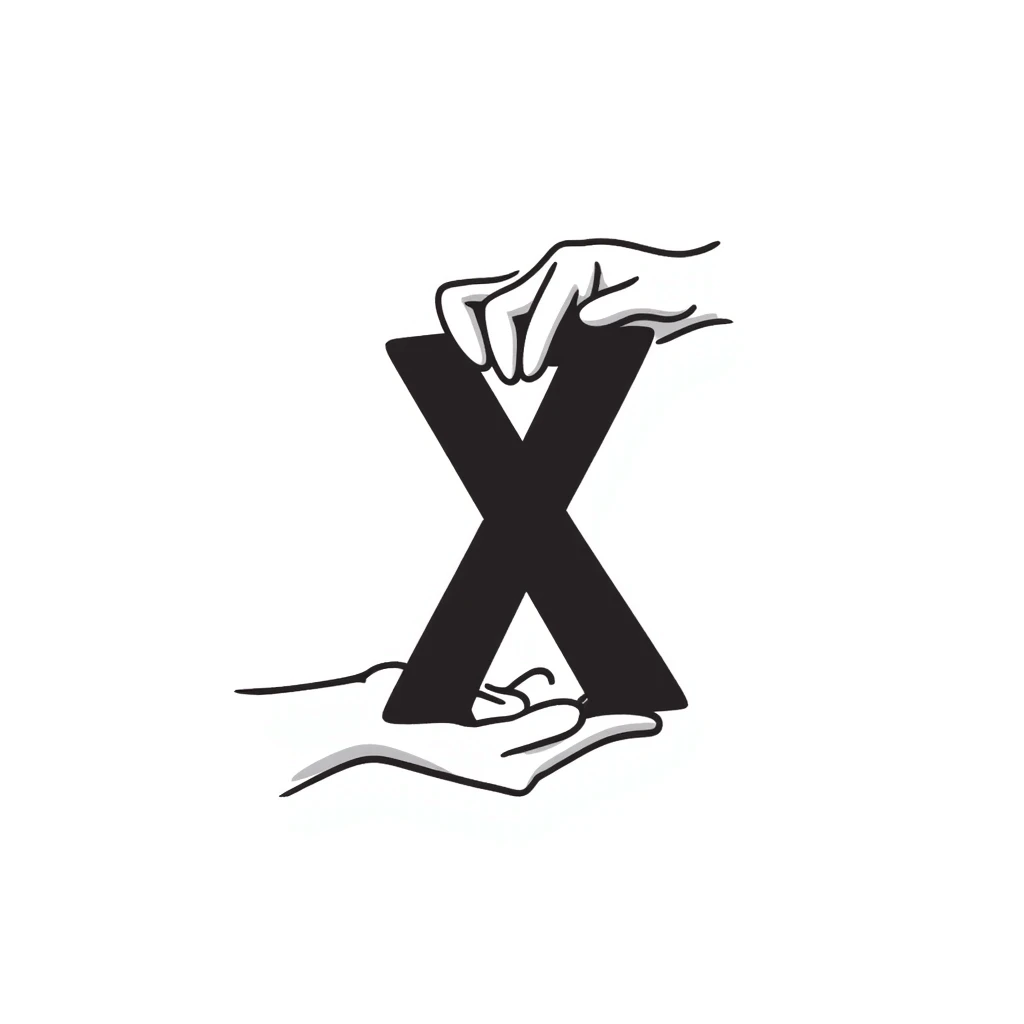 hand holding an X emoji