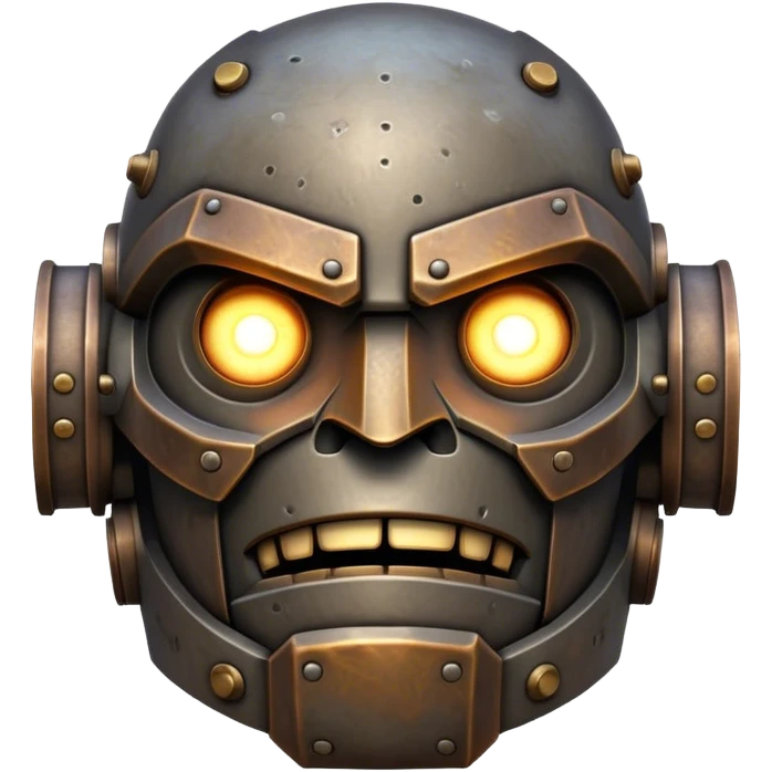 Cinematic Noble Mighty Iron Golem Portrait Emoji Poised and imposing, with a towering, metallic form forged from intricately detailed plates of burnished steel and ancient bronze, etched with faint traces of runes and weathered marks of time. Its piercing, glowing eyes radiate unwavering resolve, casting a solemn and commanding presence; rendered with lifelike texture and natural metallic highlights, high shine, elegant yet indomitable, styled with an aura of legendary endurance, focused and resolute, soft glowing outline, capturing the essence of an eternal guardian, standing vigilant and immovable as if ready to awaken at any moment with unstoppable might! emoji