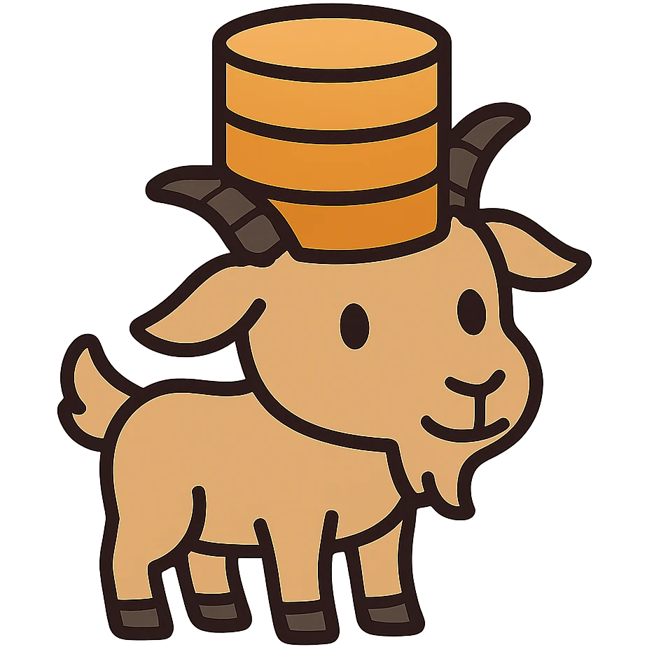flat toon style goat with a database on its head emoji