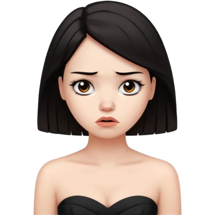 WOMAN WITH WHITE SKIN, DARK HAIR WEARING BLACK STRAPLESS DRESS LOOKING UPSET  emoji
