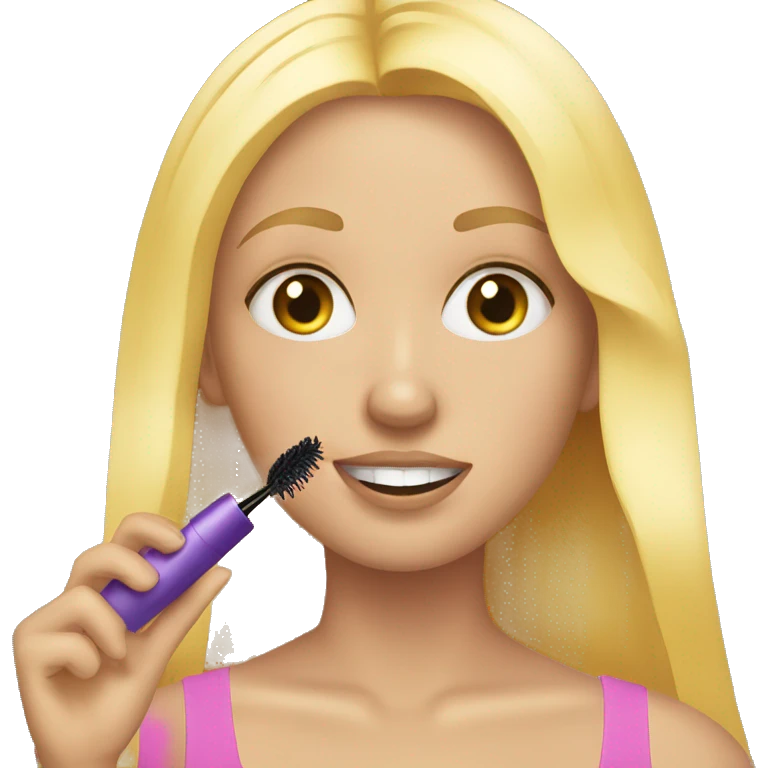 girl putting on mascara with blonde hair emoji