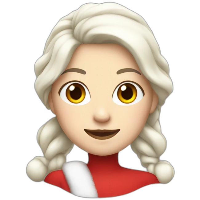 white woman with hair tied dressed as santa for christmas who strikes the pose full height emoji