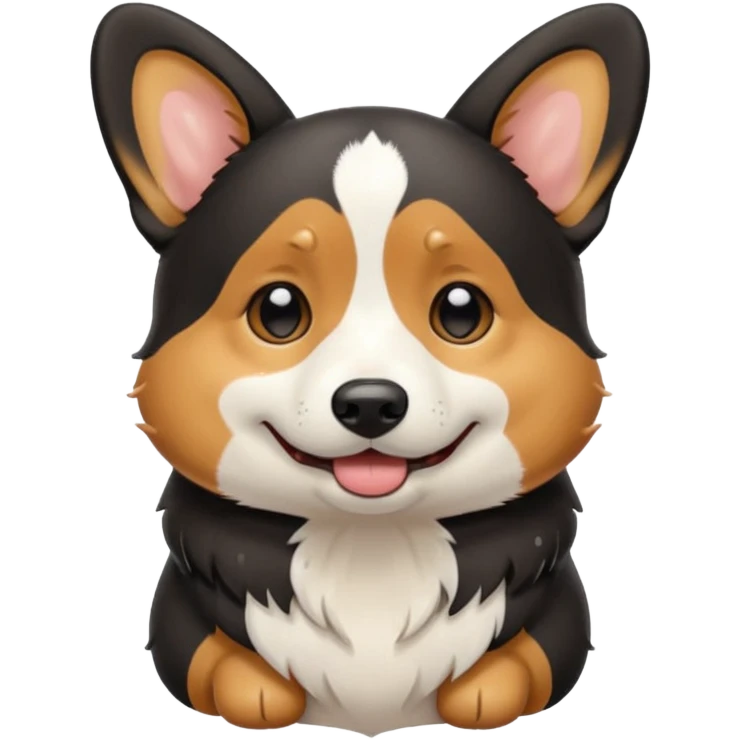 black tricolor corgi with no tail and crying emoji