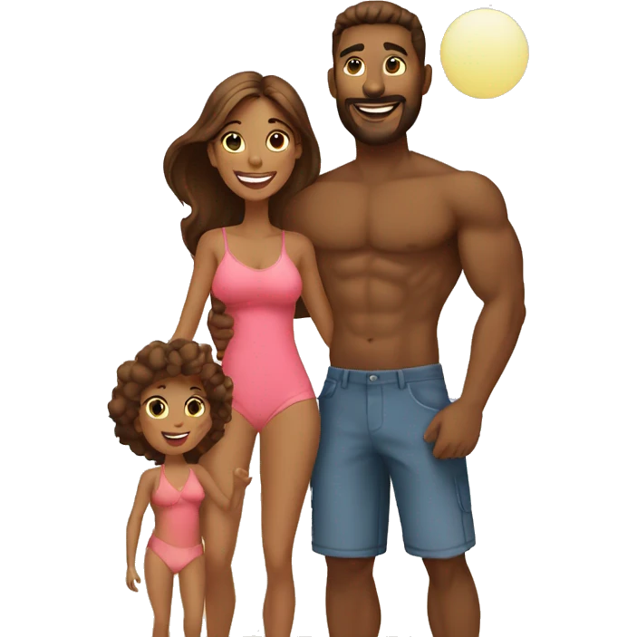mom and dad and kids at beach emoji