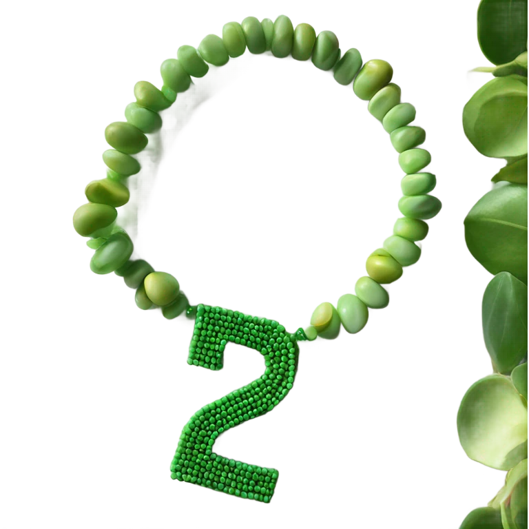 green pistachio colored bracelet that is made  up of beads that says 27 years old emoji