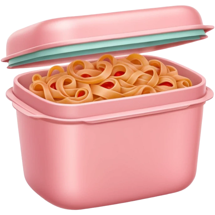 pastel pink food container with tomato pasta inside emoji