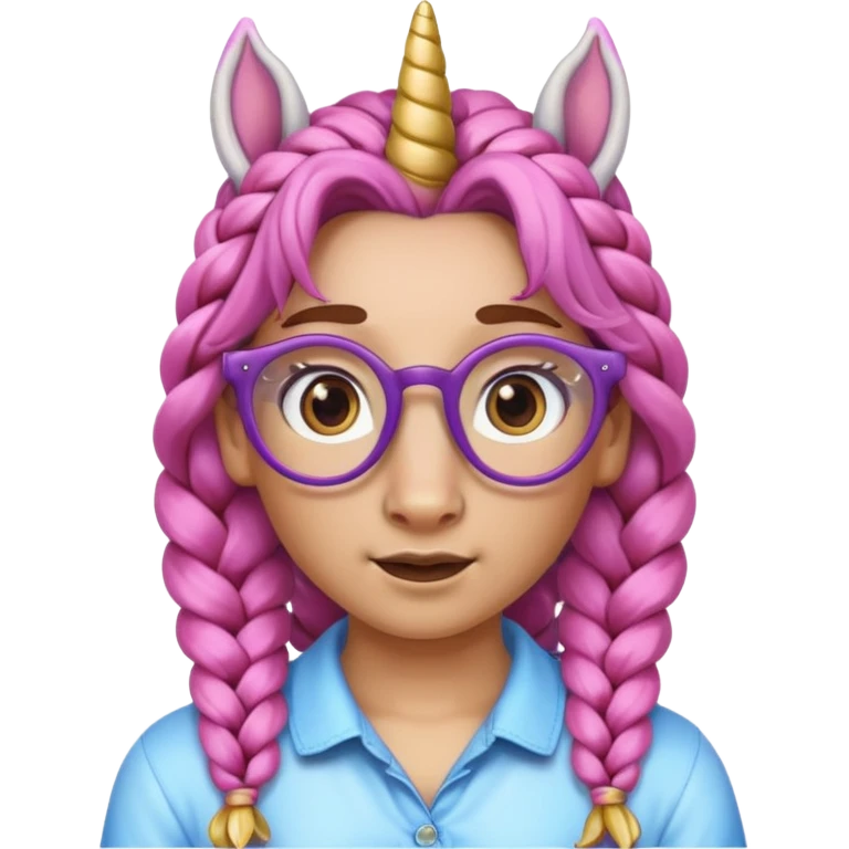 braided unicorn wiith big visible braids looking into the camera spectacled emoji
