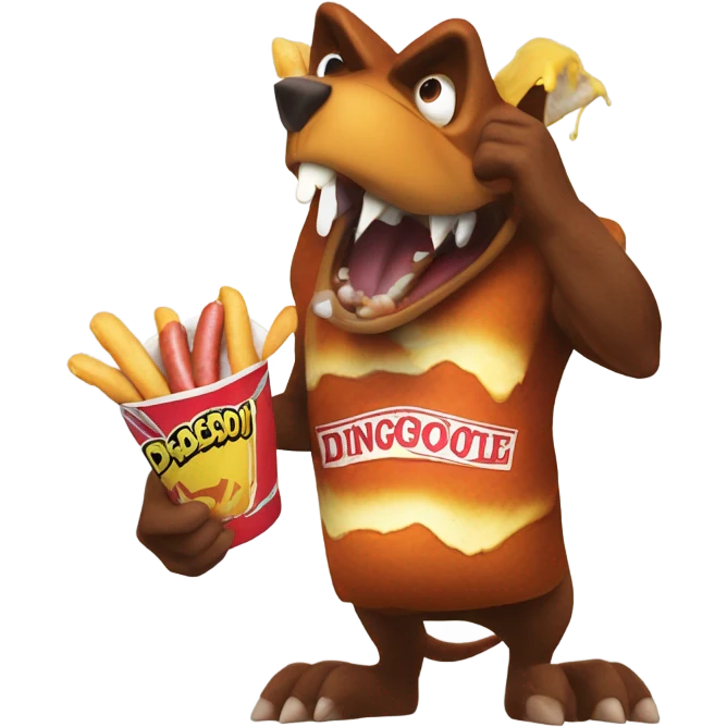 crash bandicoot and dingodile eating hot dogs with mustard emoji