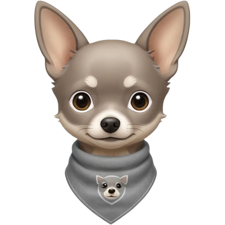 Make a cute Gray Chihuahua wearing a Gray earthy tone bandana with the logo TCO on the bandana emoji
