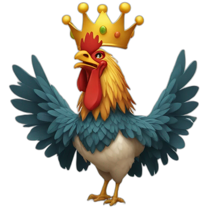 fighting and howling rooster with a crown on its head emoji