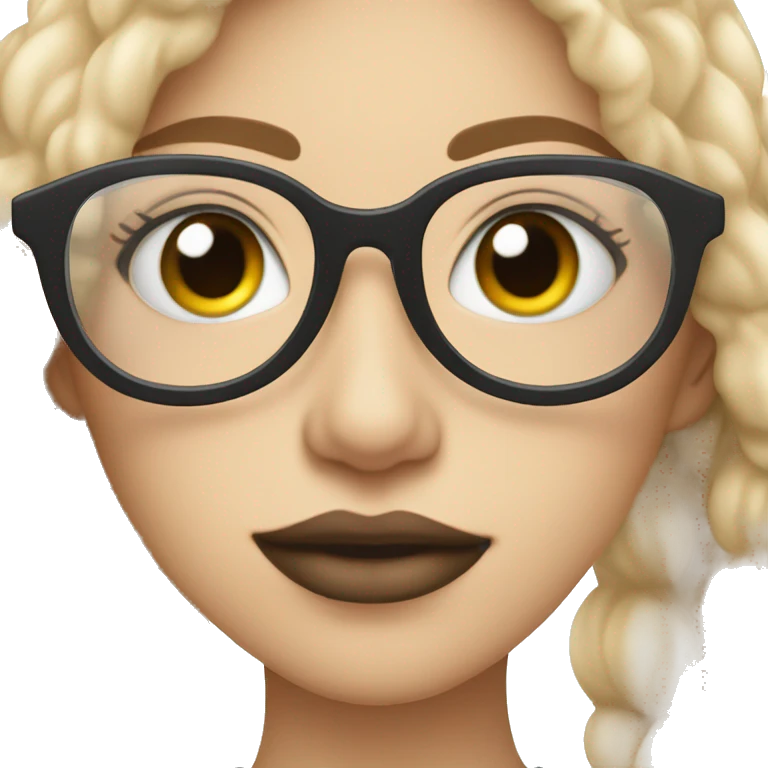 Clean girl with hair in clad lip lip gloss and black glasses on emoji