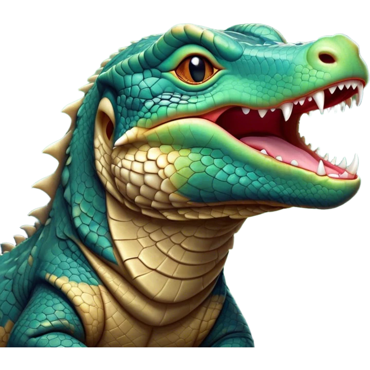 Cinematic Cute Yawning Komodo Dragon Lizard Portrait Emoji, Head slightly angled in a dramatic, wide-open yawn, showcasing rugged, textured scales and sleepy, half-closed eyes, Simplified yet irresistibly adorable features, highly detailed, glowing with a soft, cozy glow, high shine, relaxed yet expressive, stylized with a hint of whimsical wildness, soft glowing outline, capturing the essence of a drowsy yet endearing reptile that appears ready to stretch out for a nap! emoji