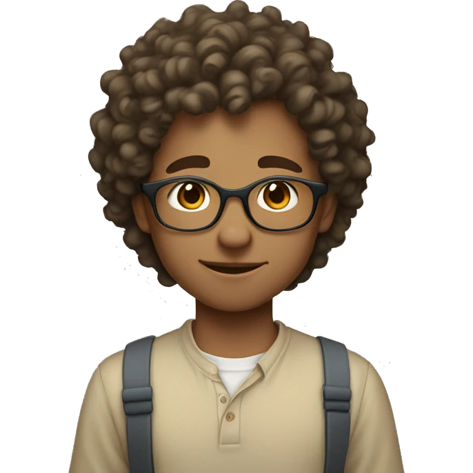 boy with curly hair, fair skin, glasses and braces in beige shirt emoji