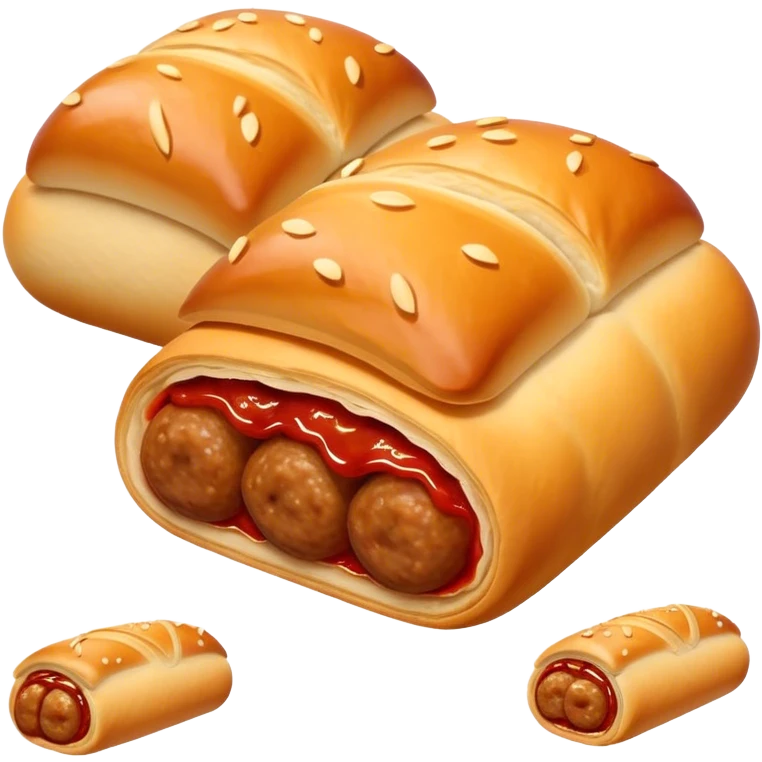 cinematic-realistic-sausage-roll-dish-emoji,-depicted-with-a-crisp,-golden-pastry-wrapped-around-flavorful-sausage,with a squeeze of tomatoe sauce on top emoji