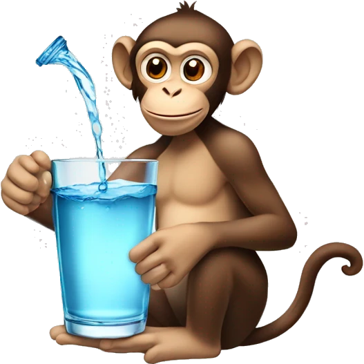 A glass of clean water in the hands of a monkey emoji
