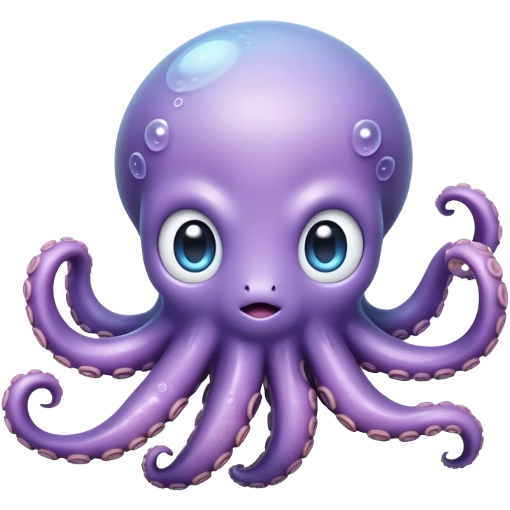 Meme-Worthy Floating Baby Octopus Portrait Emoji, Drifting gracefully in the water with soft, curled tentacles and a dreamy, weightless posture, showcasing a smooth, rounded light blue-purple body with mesmerizingly large, gentle eyes gazing into the abyss, Simplified yet poetically expressive features, highly detailed, glowing with a soft, celestial marine glow, high shine, quiet and mystical, stylized with an air of deep-sea serenity, soft glowing outline, capturing the essence of a tiny, peaceful cephalopod floating endlessly in the infinite beauty of the ocean depths! emoji