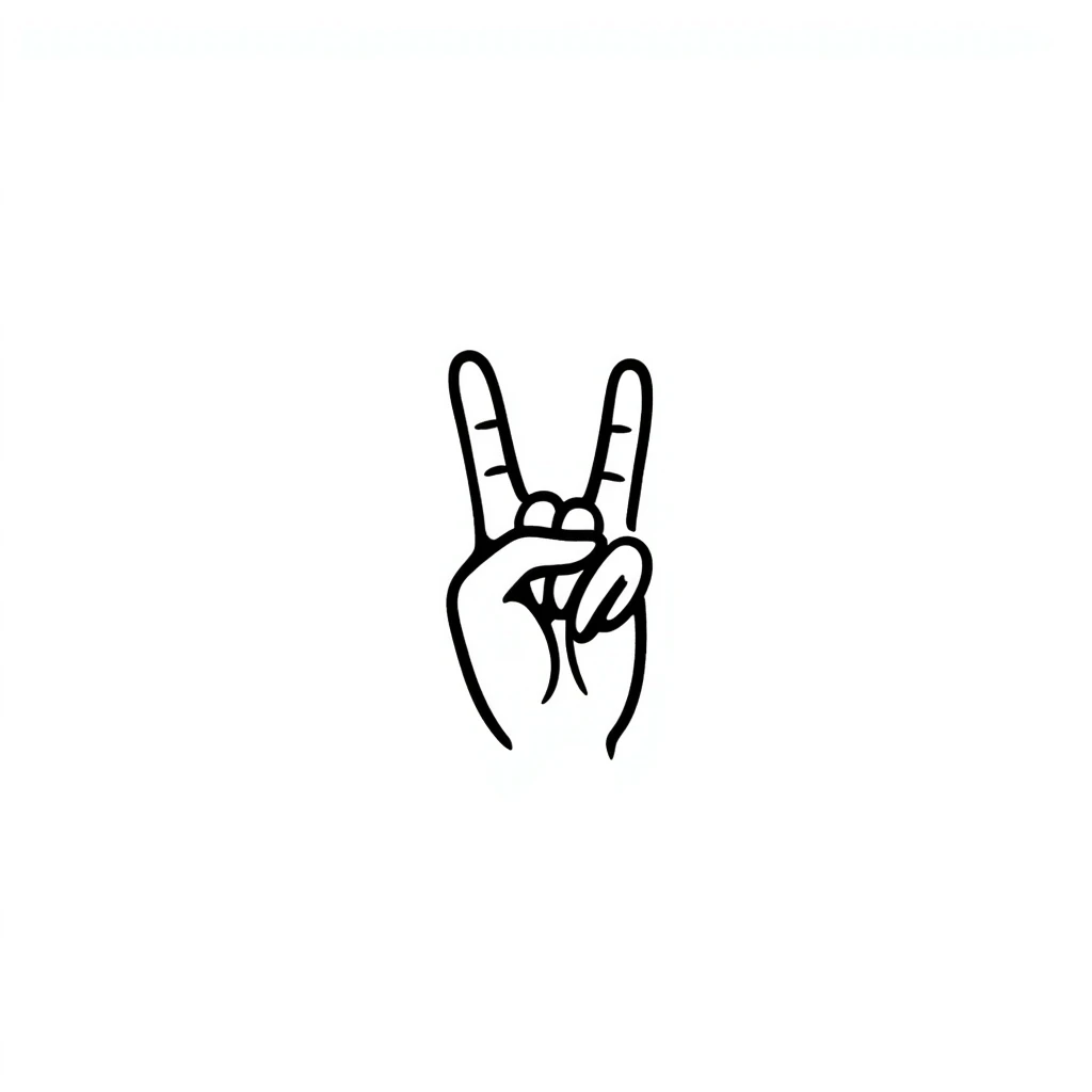 symmetrical hand making rock sign (horns), stylized doodle style, square format, emoji style emoji