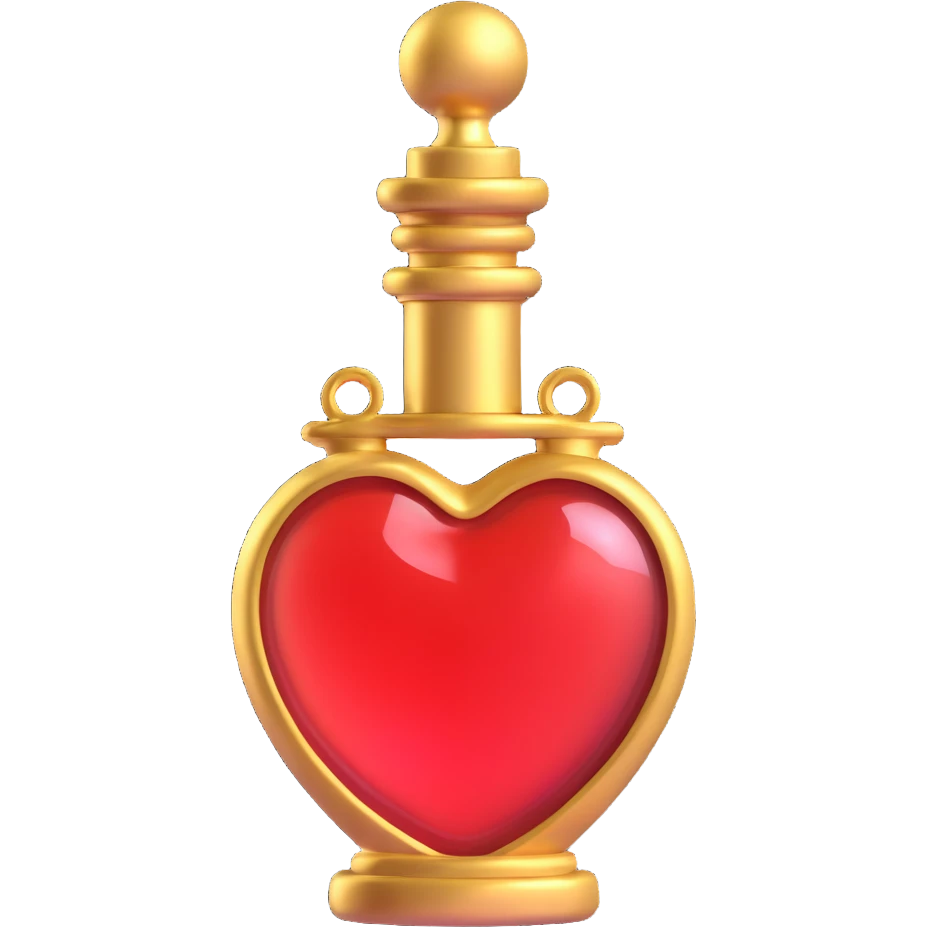 stylish heart-shaped elixir bottle, main color #c0ff53 green, with golden decorations, very luxurious, glowing, 3D effect emoji