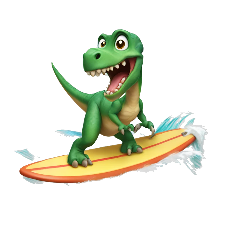 Dinosaur riding a surf board emoji