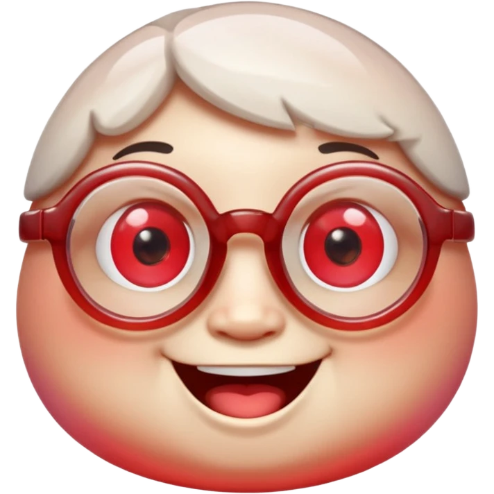 A single chubby crystal gemstone character wearing cute round glasses, chunky and irregular with faceted sides (not egg-shaped), [red] gradient, big glossy eyes behind the glasses and a wide happy smile, , high detail, soft lighting, centered on a plain dark background emoji