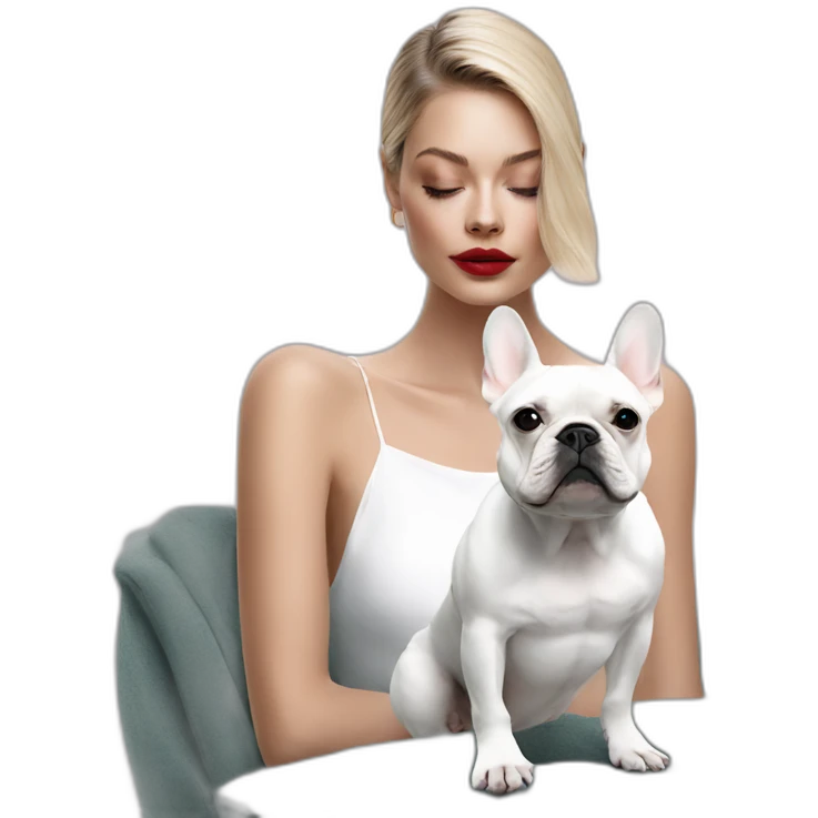 Fashion white FRENCH BULLDOG with fashion model emoji