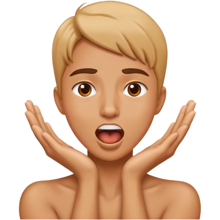 Mouth open hands on neck emoji