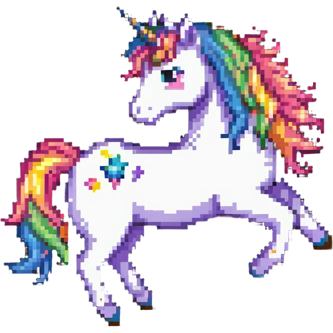 Unicorn with sparkly glitter stars and rainbow colors emoji