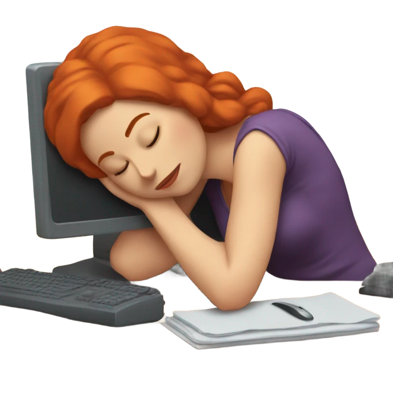 red hair woman taking a nap desk monitor emoji