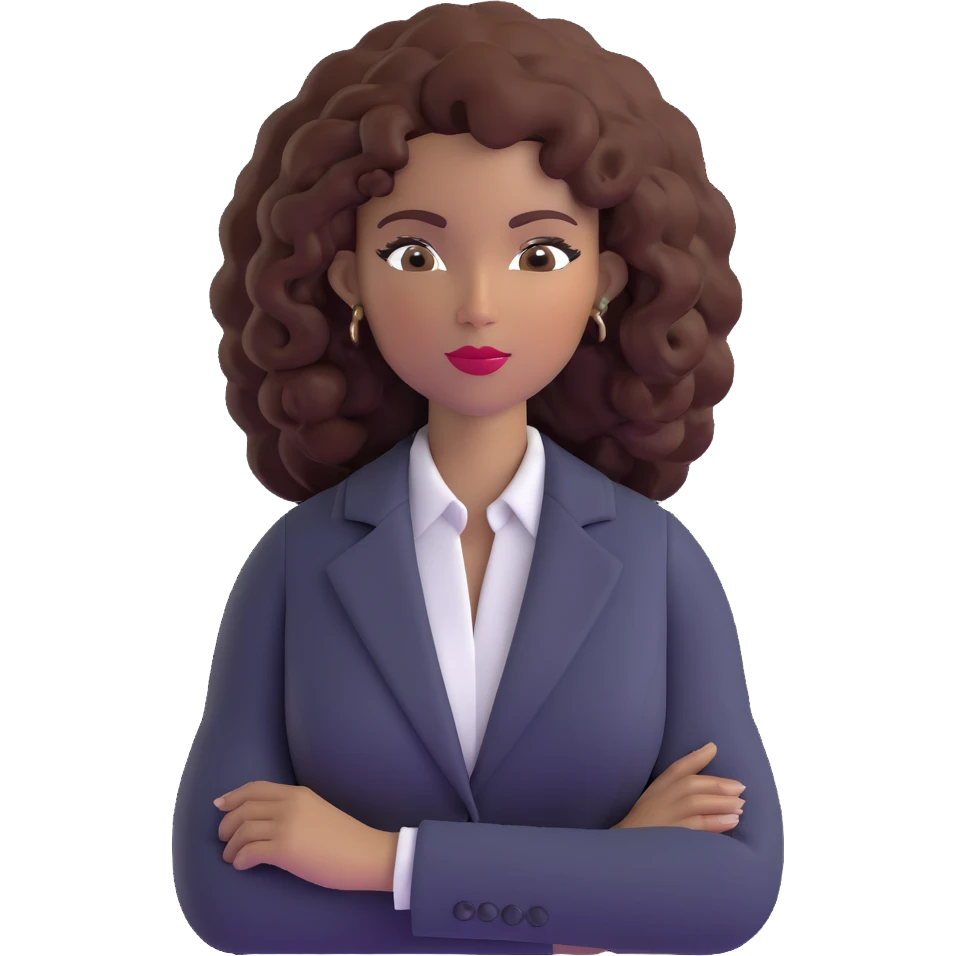 Confident African executive woman with voluminous curly hair, sophisticated business attire, professional appearance emoji