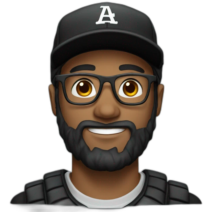 Bearded dark haired man with black baseball hat and glasses emoji