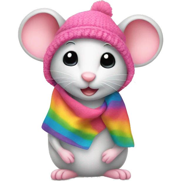 cute pink mouse with rainbow scarf emoji