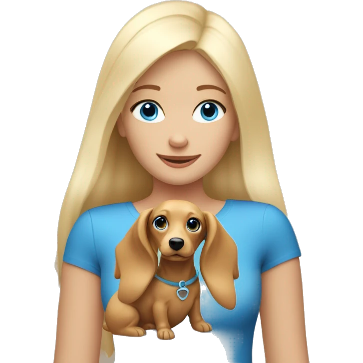 white blonde blue eyed girl with blonde longhaired sausage dog  emoji