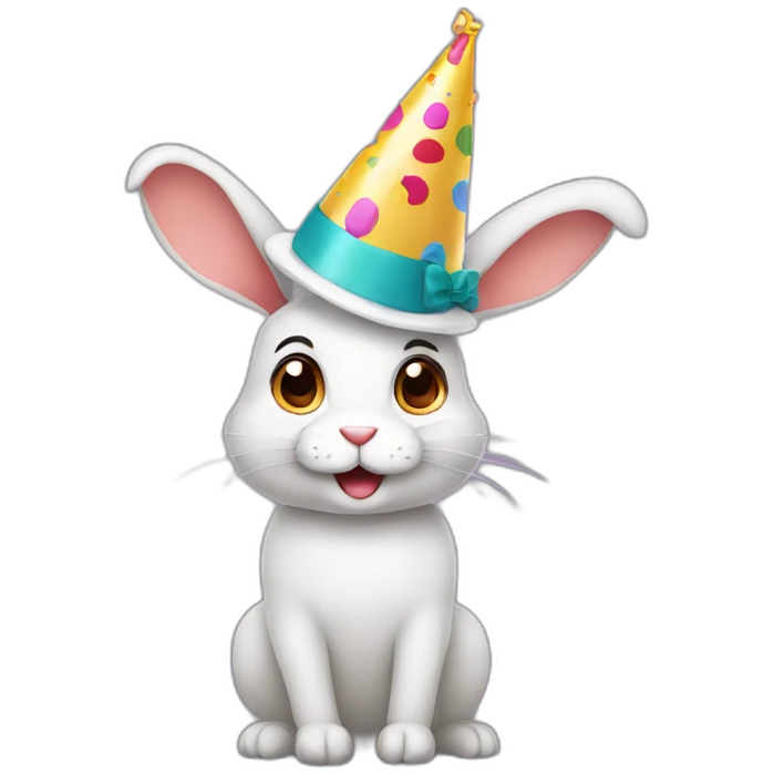 Rabbit wearing birthday hat emoji