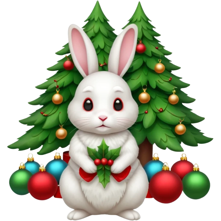 a rabbit under the Christmas tree emoji