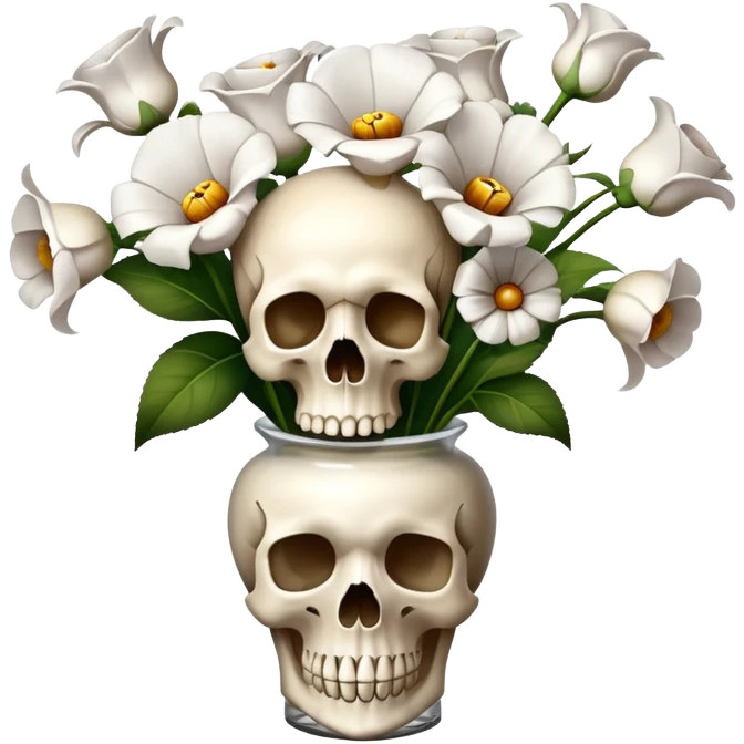 still life flowers vase, scull, tissue emoji