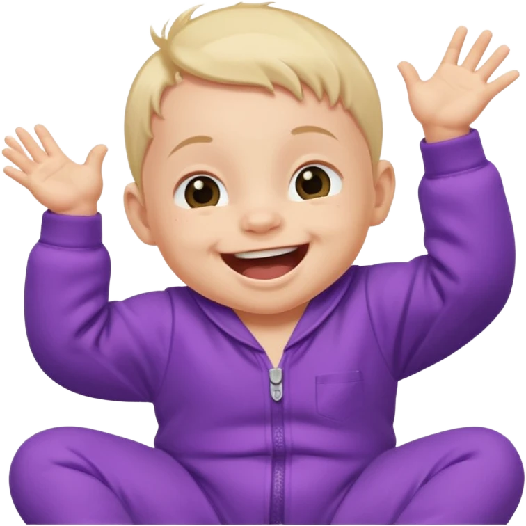 A baby wearing a purple onesie, laughing joyfully. emoji