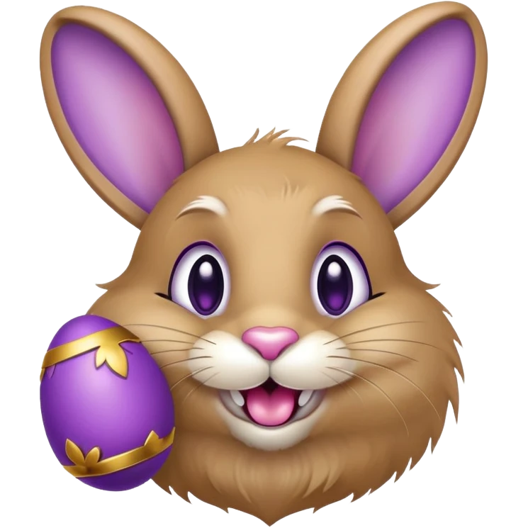 Easter bunny with gold grillz in its mouth, holding a purple easter egg emoji