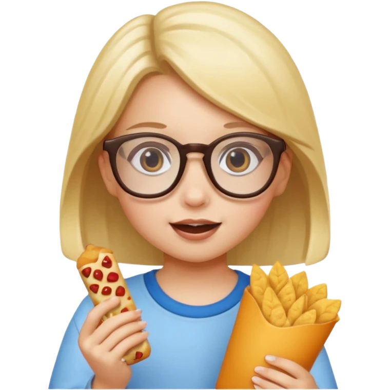 snack holding girl kid with glasses emoji