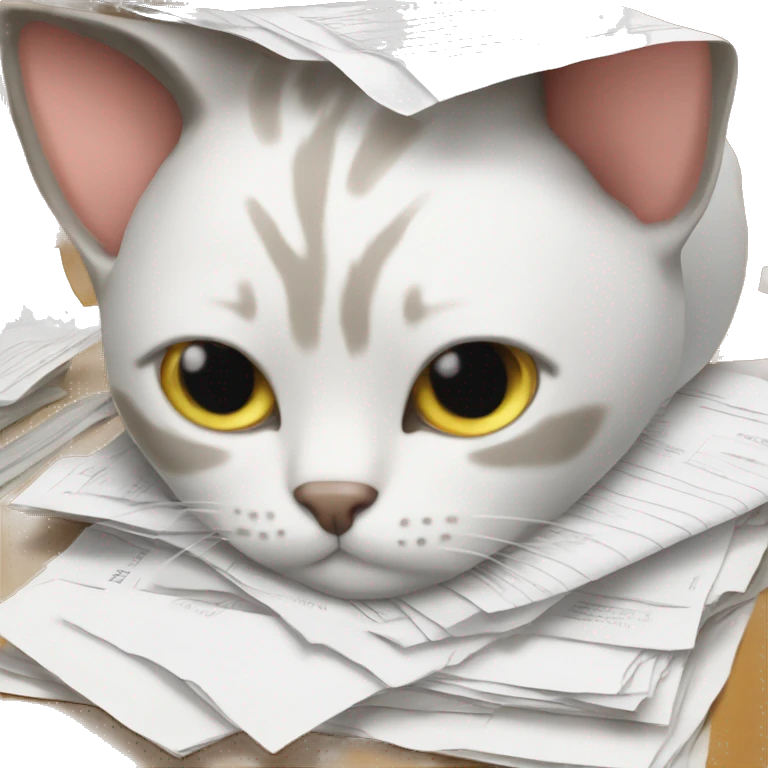 cat buried in paperwork emoji