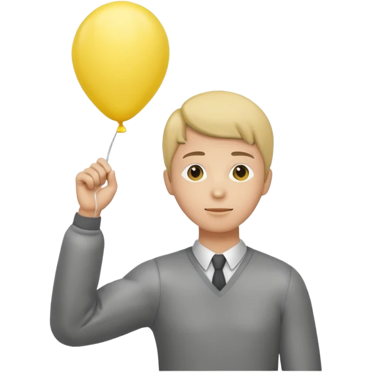 человек зацепился один шарик желтого цвета и летит вверх, видно только голову, руку с шариком emoji