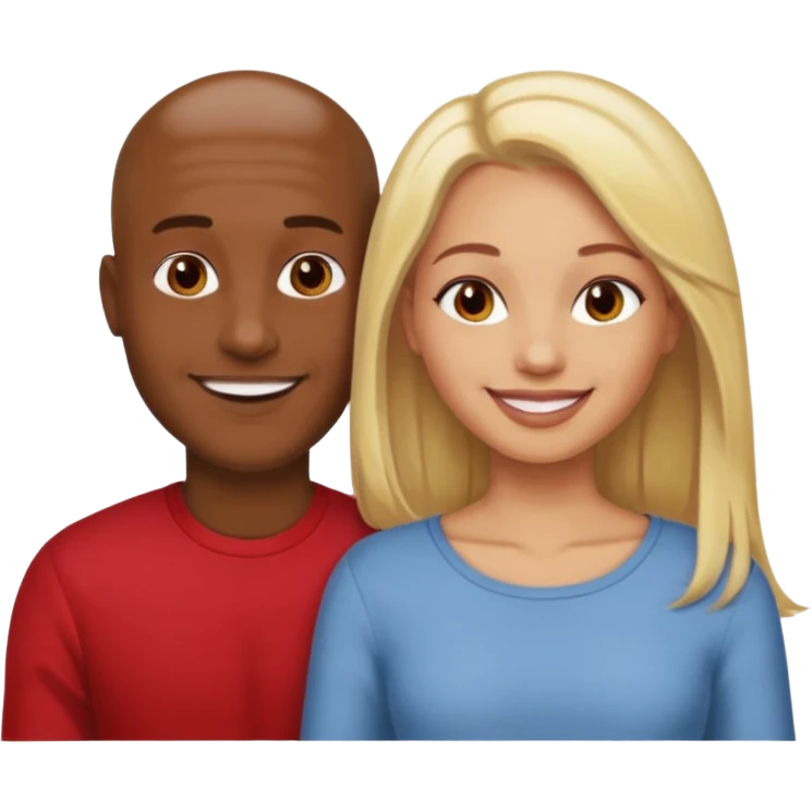 one male medium dark skin tone no hair and one woman light skin tone blonde highlights shoulder length hair and one woman light skin tone deep red long hair emoji