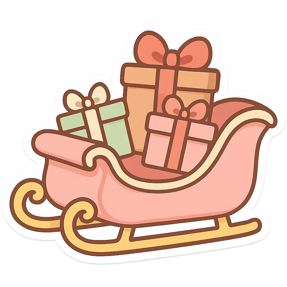 light pink Christmas sleigh with gift boxes, warm and cute, suitable for holiday atmosphere emoji