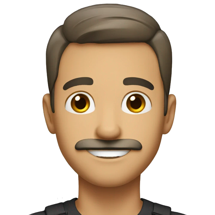 male, short hair, mustache, smiling, hazel eyes emoji