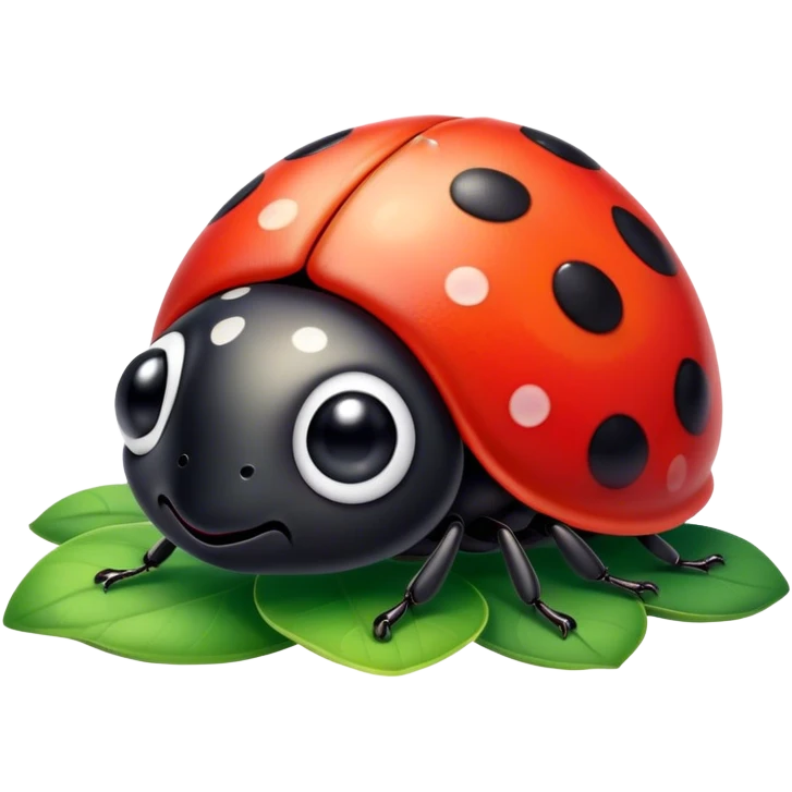 Cinematic Cute Ladybug Portrait Emoji, Head tilted playfully and inquisitively, featuring a diminutive, adorable form with a glossy red shell dotted with playful black spots and round, sparkling eyes full of gentle mischief, Simplified yet irresistibly adorable features, highly detailed, glowing with a warm, inviting glow, high shine, affectionate and lively, stylized with a touch of whimsical garden charm, soft glowing outline, capturing the essence of a mischievous ladybug that seems as if it could flutter out of the screen into your arms! emoji