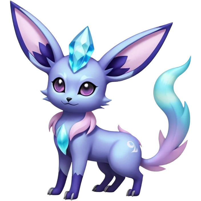 Shiny Exotic Badass Magical Ethereal Royal Mysterious Gothic Noibat-Glaceon-Espeon-Umbreon-Sylveon-Pokémon-Fakémon-hybrid-creature (full body) with horns emoji