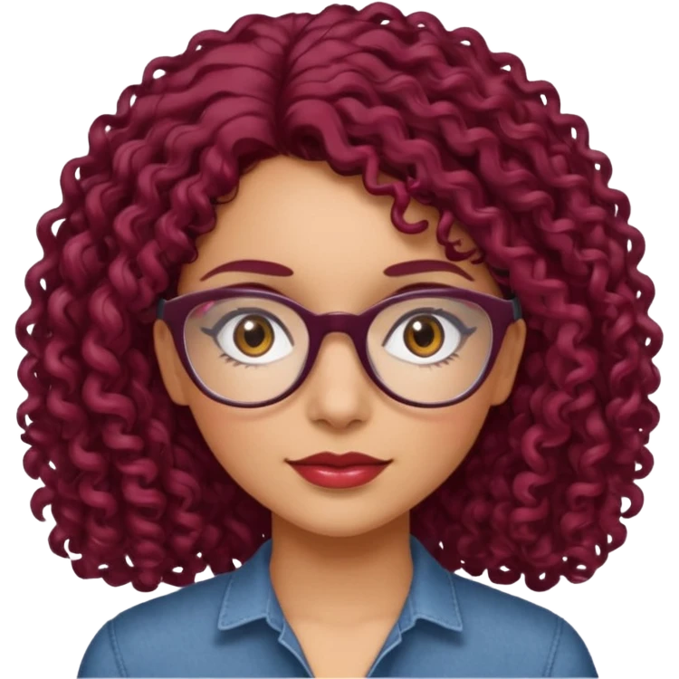hispanic women with brown eyes and clear glasses and burgundy curly hair emoji