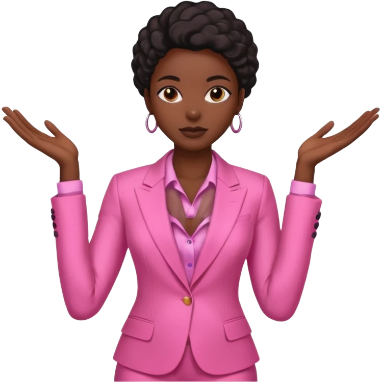 Darkskin black woman wearing a pink suit with a silk press emoji