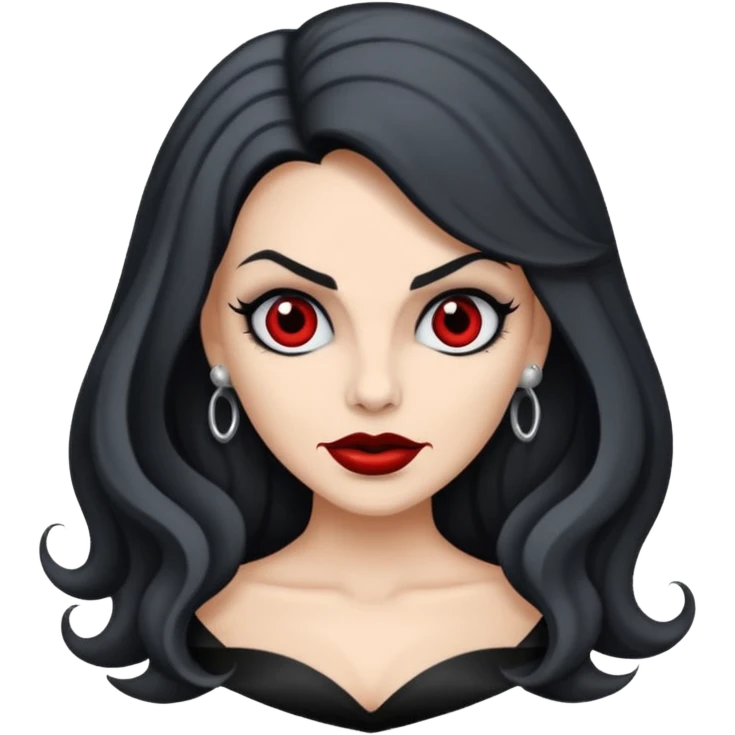 vampira com a cor de pele cinza, cabelo ondulados preto  emoji